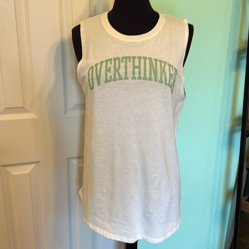 White Graphic Tank Top “Overthinker” size XXL